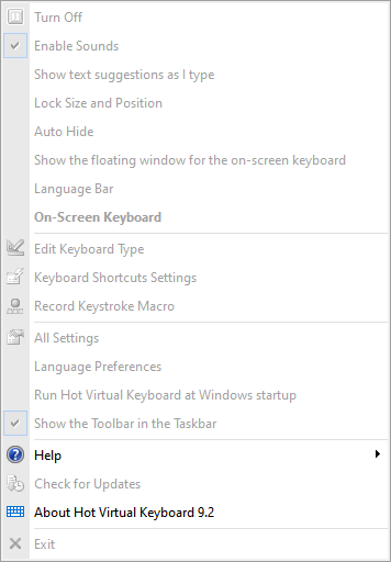 Locked settings of the on-screen keyboard